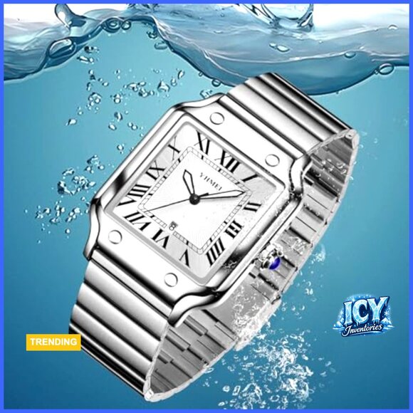 Stainless Steel Roman Numerals Analog Watch Waterproof Date Display main image 7